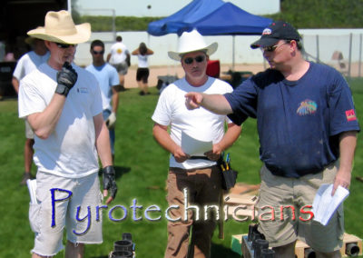 Fireworks crew setting up an event