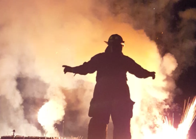 Fireworks crew member in action